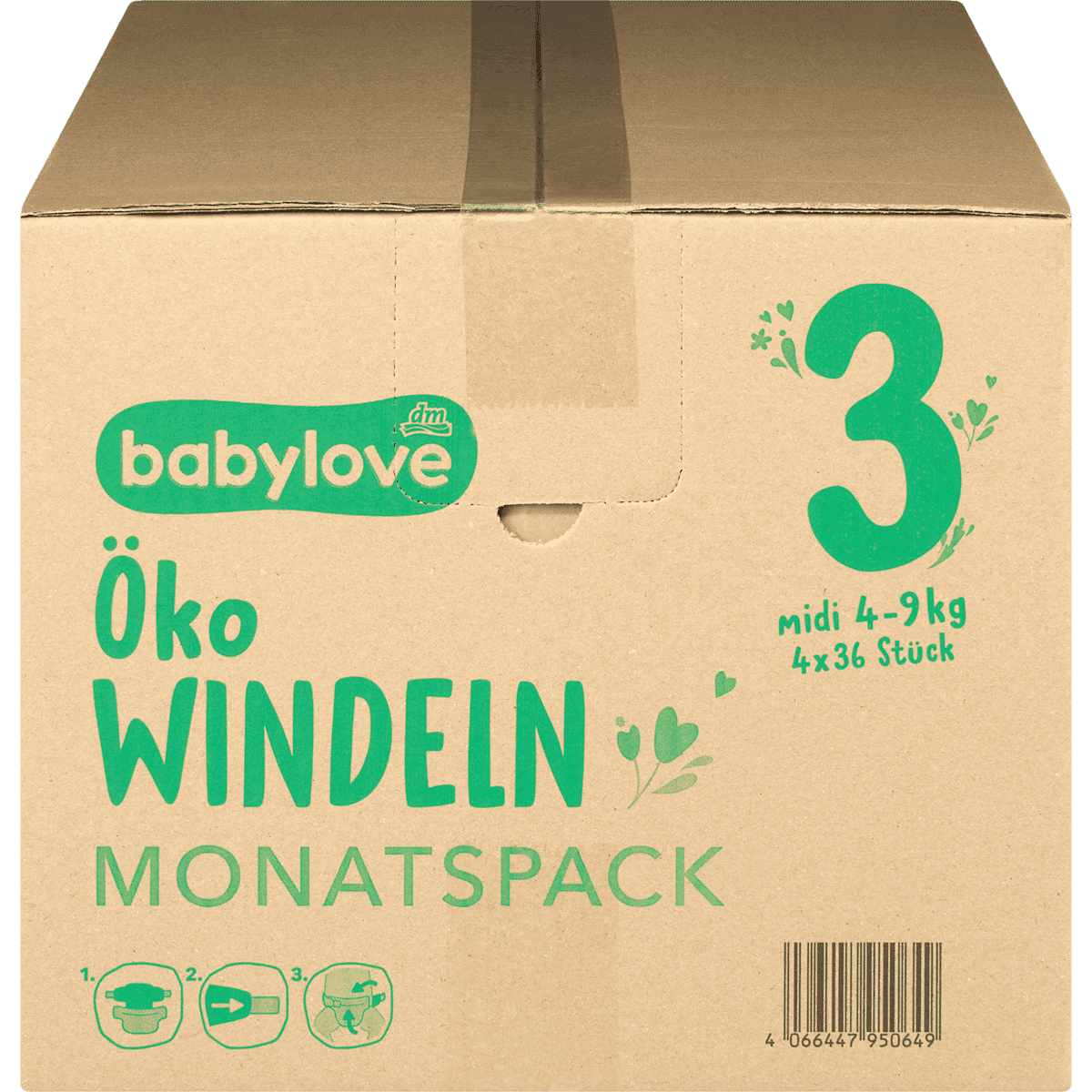 babylove Nappies écologiques size 3 midi (4-9 kg) pack monthly, 144 pcs (Babylove Windeln Öko Gr. 3 midi (4-9 kg) Monatspack, 144 St) — authentic German product in Morocco