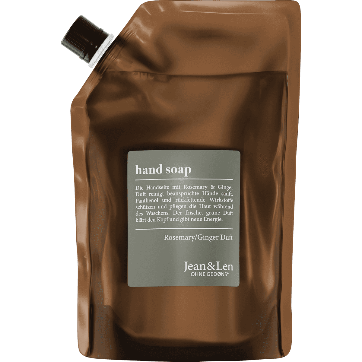 Jean&Len Soap liquid rosemary & ginger, romarin & Ingwer, refill, 0,5 l (Jean&Len Flüssigseife rosemary & ginger, Rosmarin & Ingwer, Nachfüllpack, 0,5 l) — authentic German product in Morocco