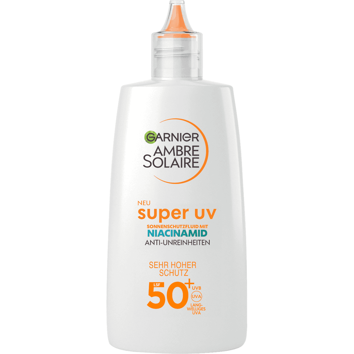 Garnier Ambre Solaire Fluide solaire visage super UV avec Niacinamid, LSF 50+, 40 ml — produit allemand authentique au Maroc