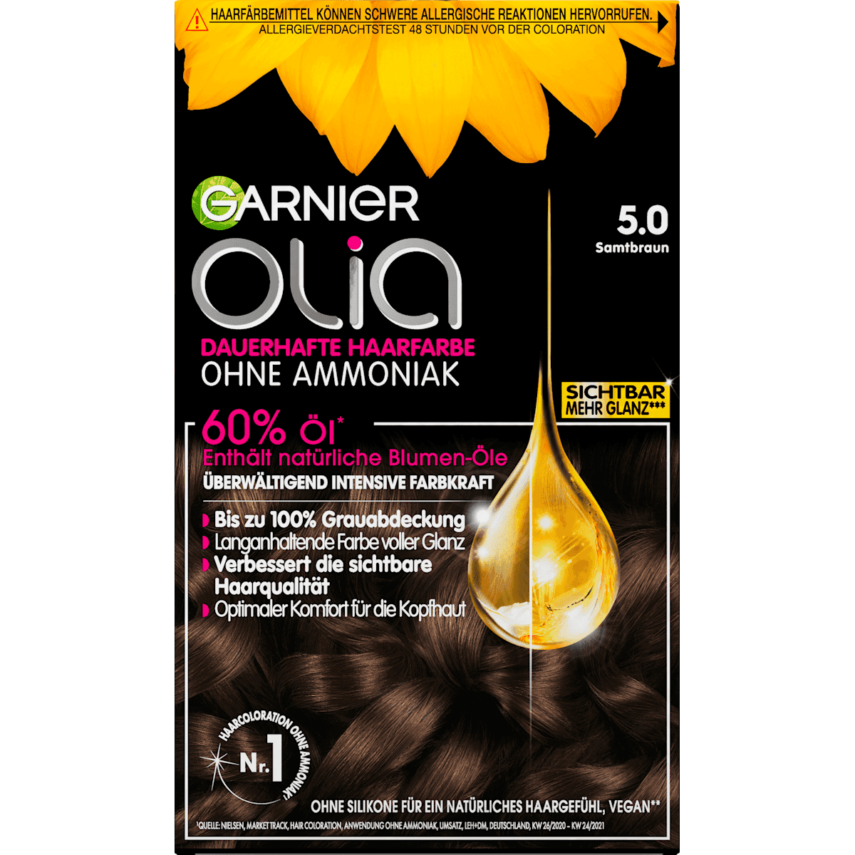 GARNIER olia Hair colour 5.0 Samtbraun, 1 pc (GARNIER olia Haarfarbe 5.0 Samtbraun, 1 St) — authentic German product in Morocco