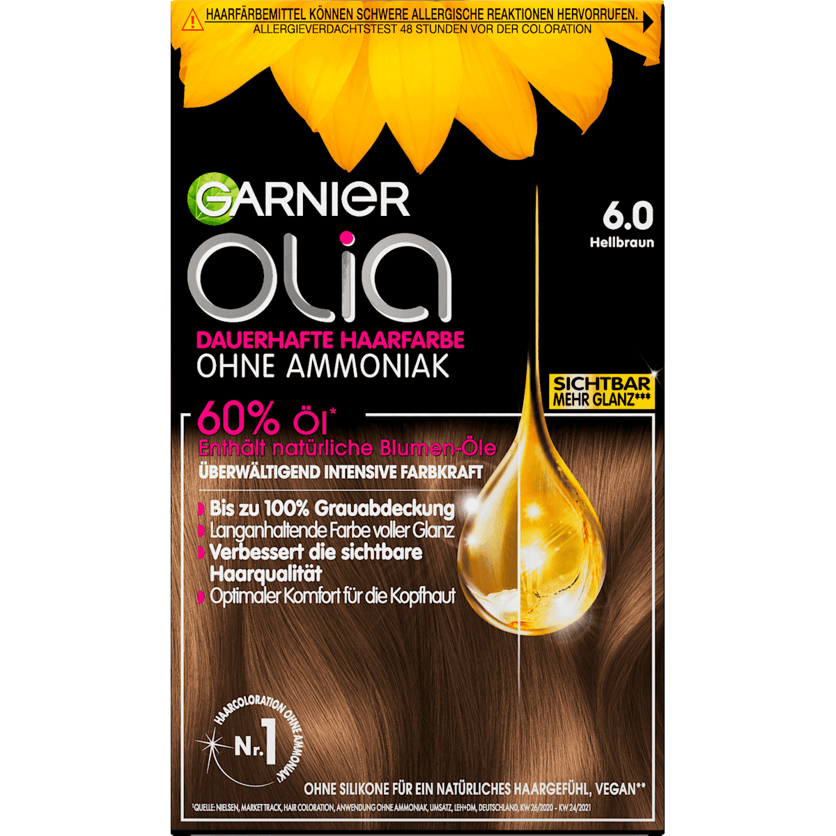 GARNIER olia Coloration 6.0 Hellbraun, 1 pièce (GARNIER olia Haarfarbe 6.0 Hellbraun, 1 St) — produit allemand authentique au Maroc