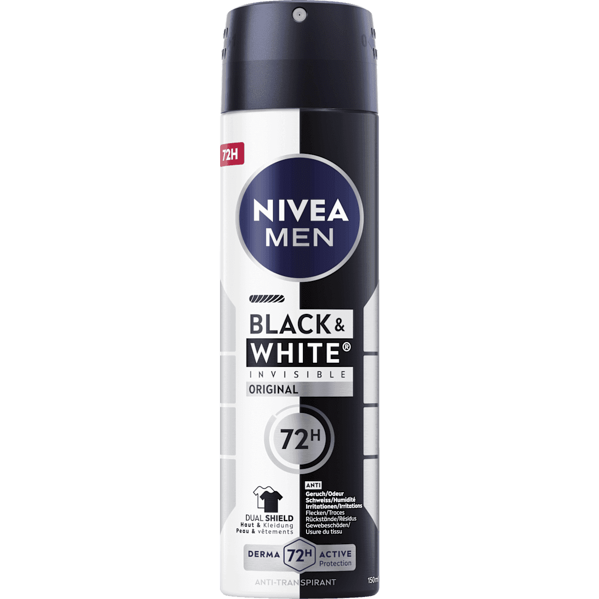 NIVEA MEN anti-transpirant Déodorant spray Black & White Invisible Original, 150 ml — produit allemand authentique au Maroc