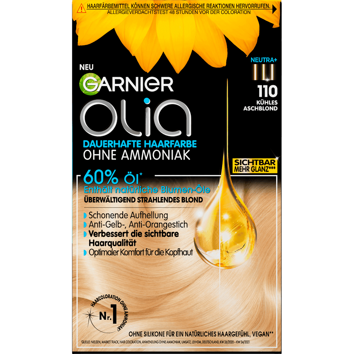 GARNIER olia Coloration 110 Kühles Aschblond, 1 pièce — produit allemand authentique au Maroc