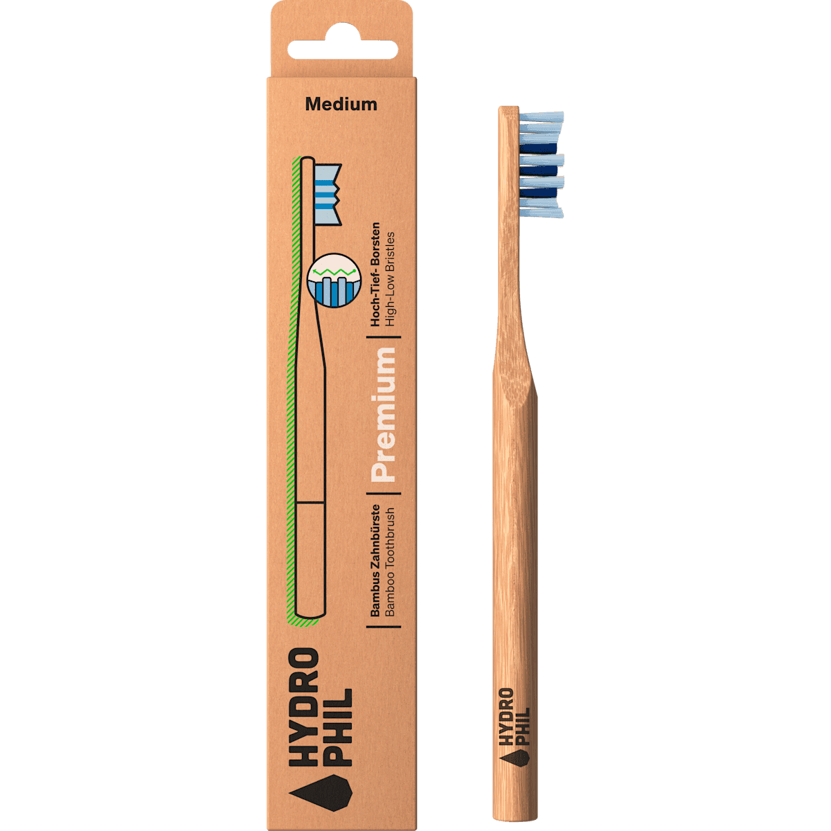 Hydrophil Brosse à dents Premium medium / natur & atlantic ocean, 1 pièce — produit allemand authentique au Maroc