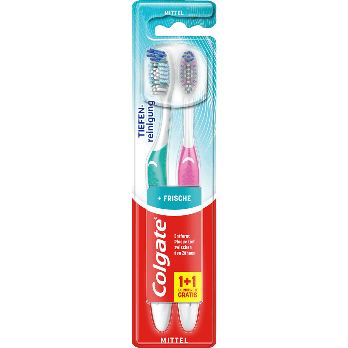 Colgate toothbrush Tiefenreinigung + Frische mittel (1+1Gratis), 2 pcs (Colgate Zahnbürste Tiefenreinigung + Frische mittel (1+1Gratis), 2 St) — authentic German product in Morocco