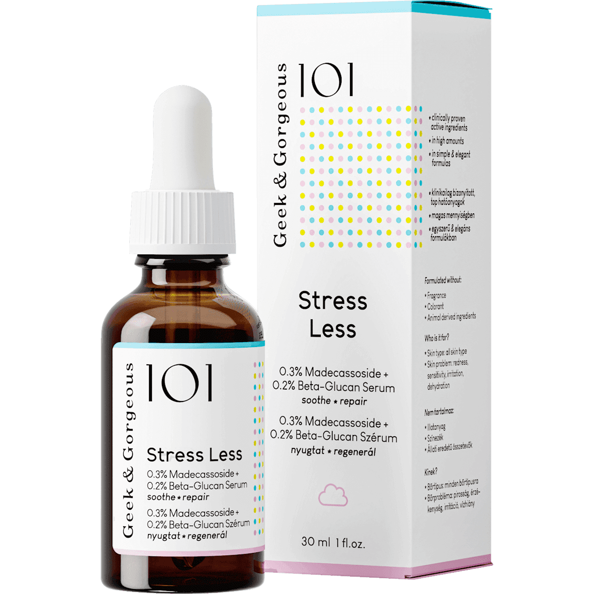 Geek&Gorgeous Serum face 101 Stress Less, 30 ml (Geek&Gorgeous Gesichtsserum 101 Stress Less, 30 ml) — authentic German product in Morocco