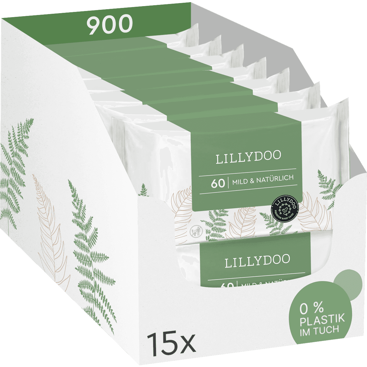 LILLYDOO Lingettes Mild & Natürlich (15x60 pièces), 900 pièces (LILLYDOO Feuchttücher Mild & Natürlich (15x60 St), 900 St) — produit allemand authentique au Maroc