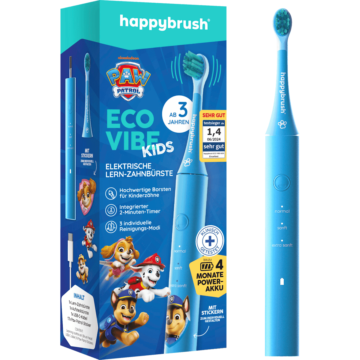 happybrush Schallzahnbürste Enfant Eco Vibe Paw Patrol, 1 pièce (happybrush Schallzahnbürste Kinder Eco Vibe Paw Patrol, 1 St) — منتج ألماني أصلي في المغرب