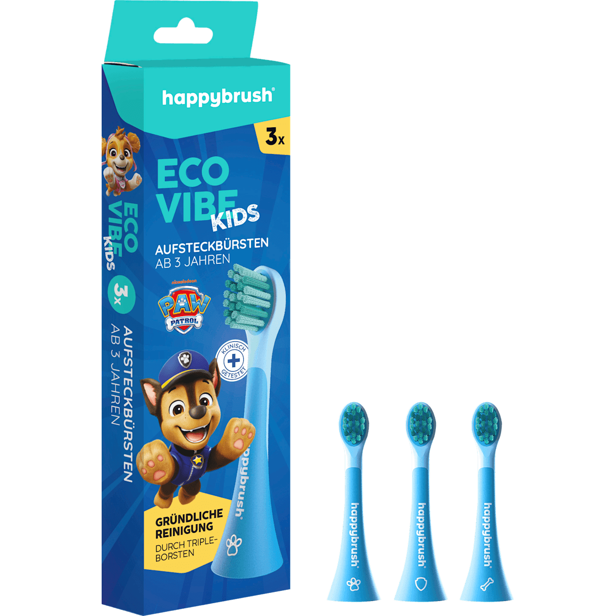 happybrush Brossettes de rechange Enfant Eco Vibe Paw Patrol, 3 pièces (happybrush Aufsteckbürsten Kinder Eco Vibe Paw Patrol, 3 St) — منتج ألماني أصلي في المغرب