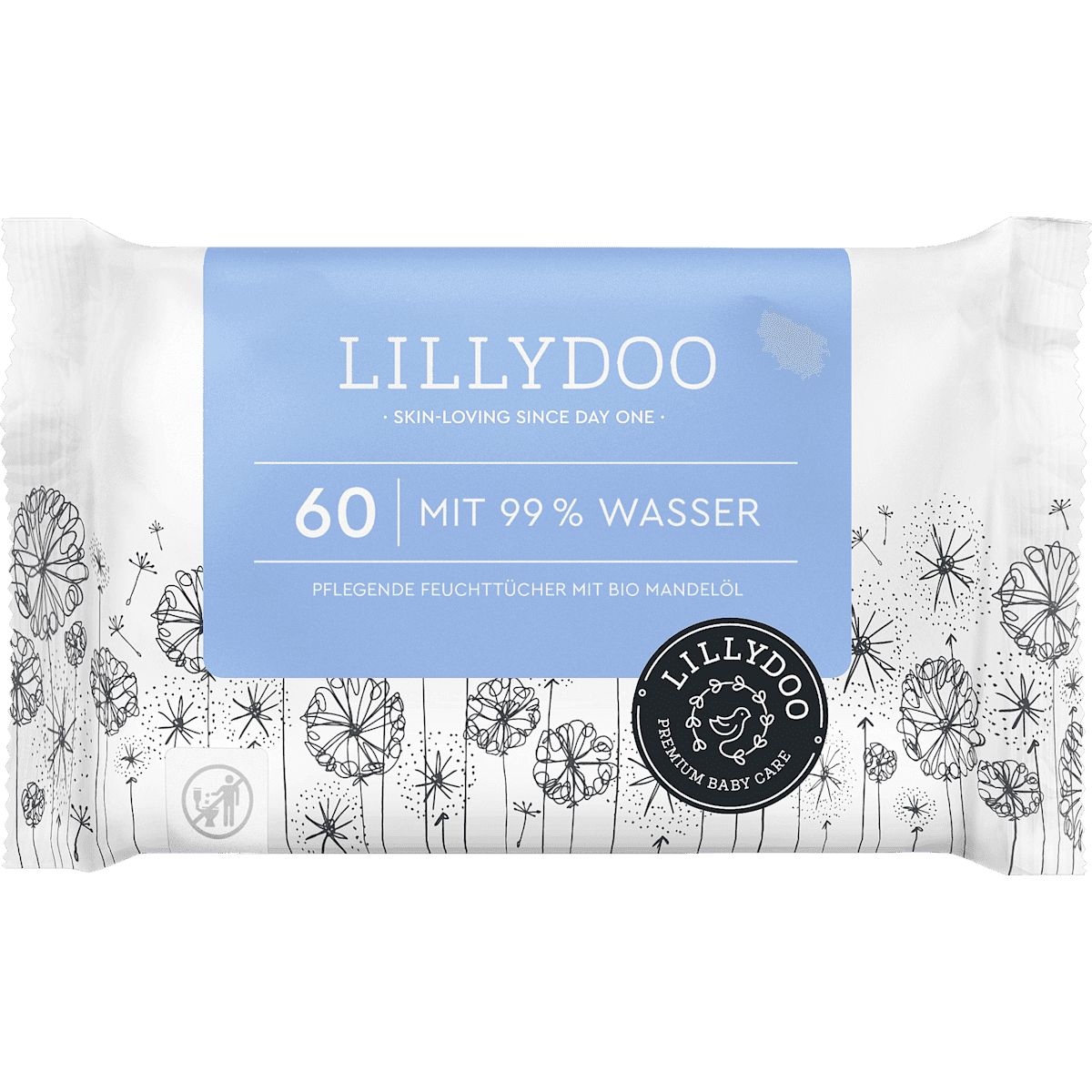 LILLYDOO Wipes with 99 % water, 60 pcs (LILLYDOO Feuchttücher mit 99 % Wasser, 60 St) — authentic German product in Morocco