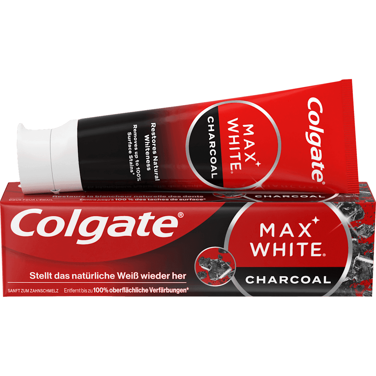 Colgate Dentifrice Max White Charcoal, 75 ml — produit allemand authentique au Maroc