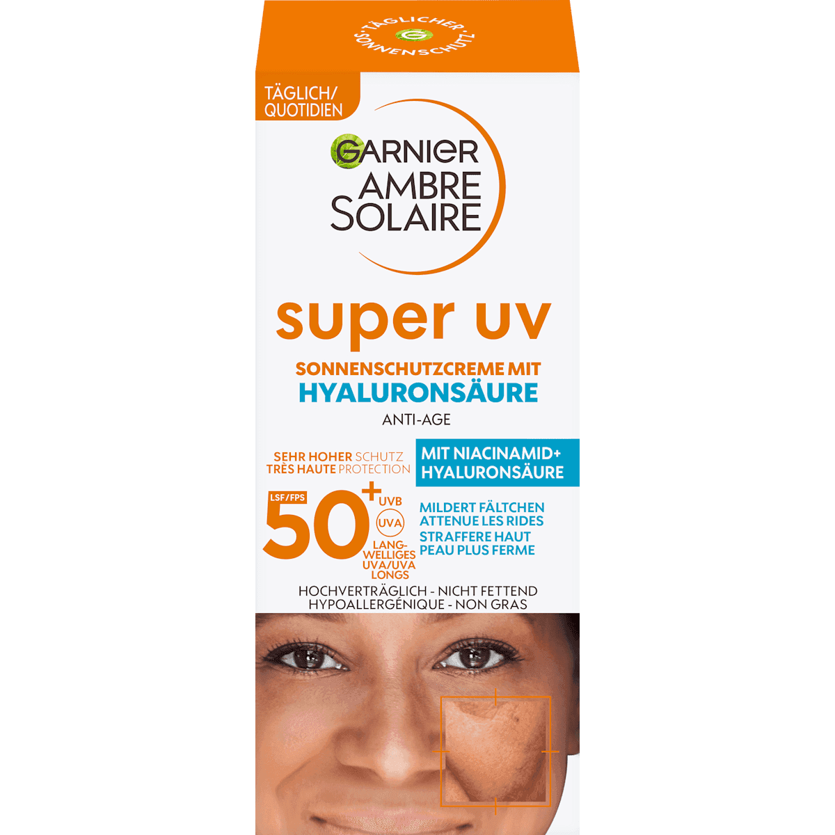 Garnier Ambre Solaire sun cream face super UV Anti-Age, LSF 50+, 50 ml (Garnier Ambre Solaire Sonnencreme Gesicht super UV Anti-Age, LSF 50+, 50 ml) — authentic German product in Morocco
