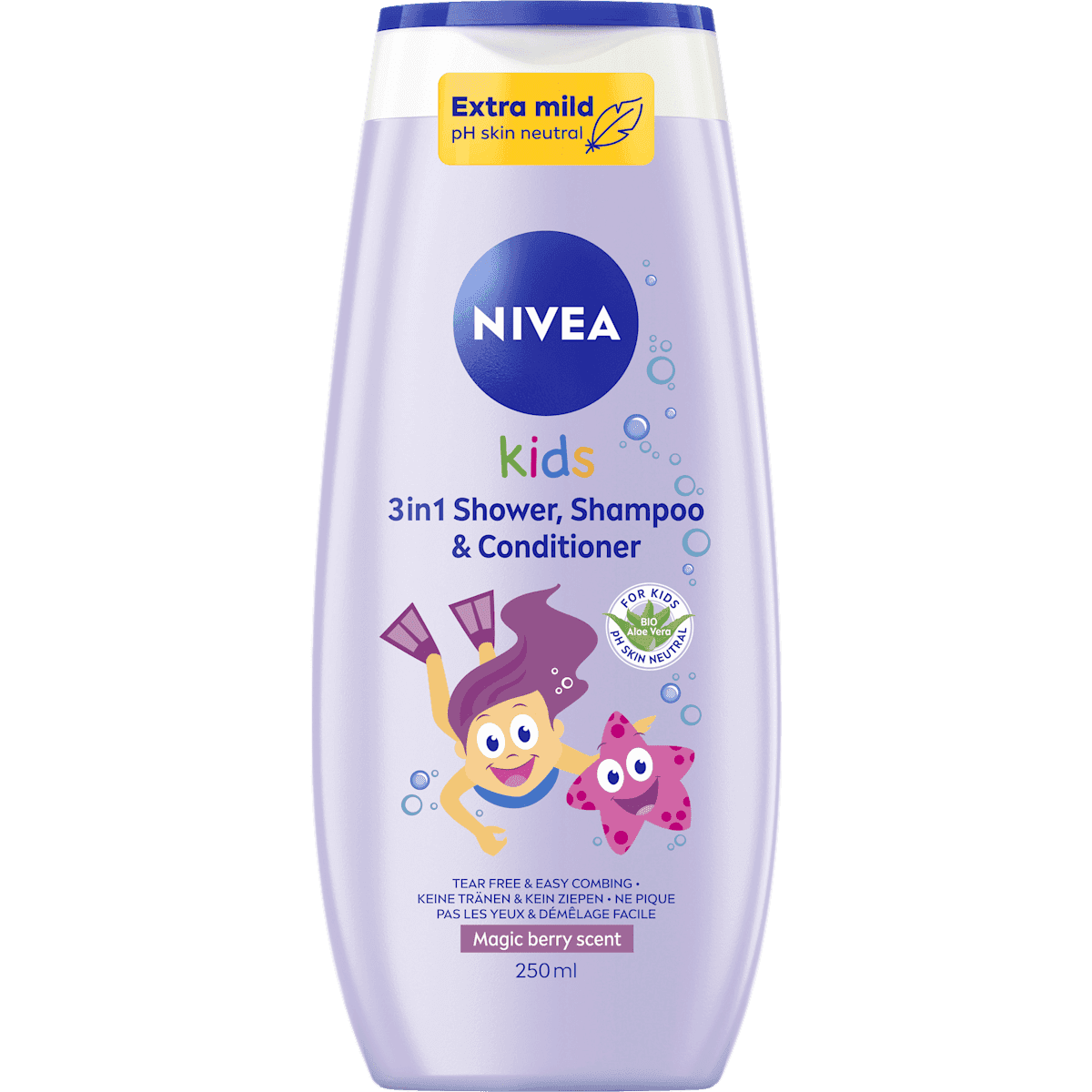 NIVEA Enfant Gel douche, Shampooing & Conditioner 3in1 Beerenduft, 250 ml — produit allemand authentique au Maroc