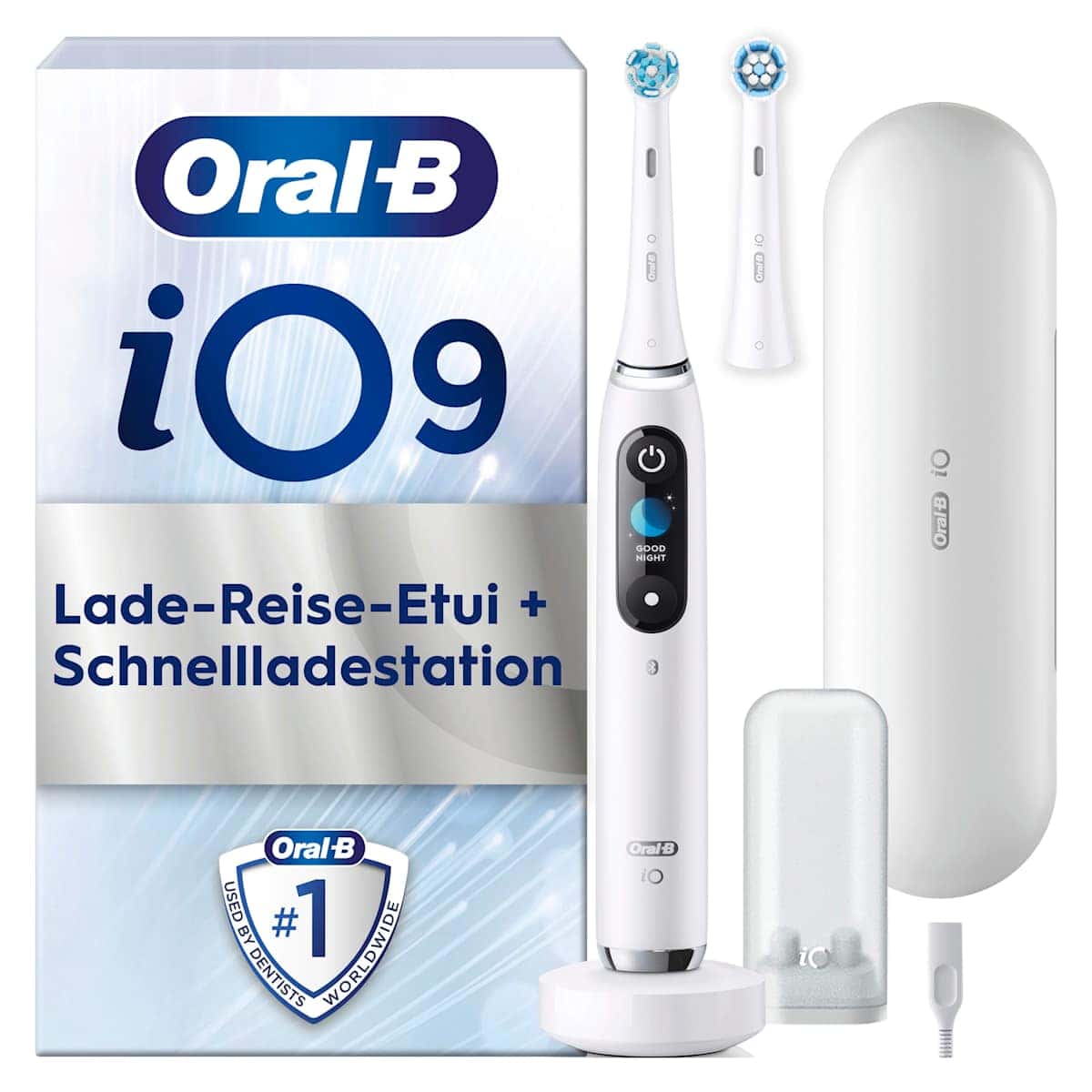 Oral-B Elektrische Brosse à dents iO Series 9 White Alabaster, 1 pièce — produit allemand authentique au Maroc