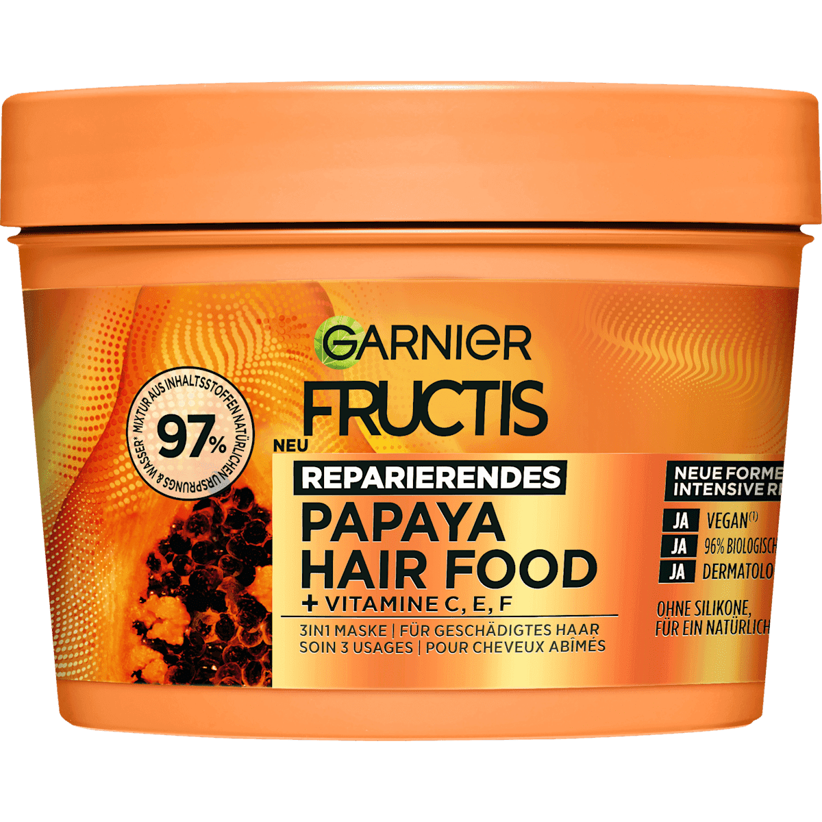 GARNIER FRUCTIS Masque cheveux Papaya Hair Food 3in1 Masque, 400 ml (GARNIER FRUCTIS Haarkur Papaya Hair Food 3in1 Maske, 400 ml) — منتج ألماني أصلي في المغرب