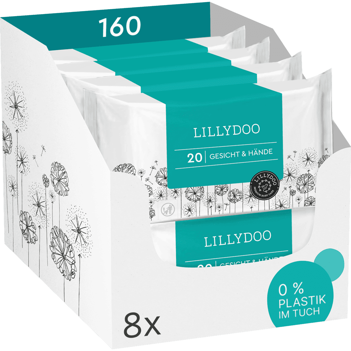 LILLYDOO Lingettes visage & Hände (8x20 pièces), 160 pièces — produit allemand authentique au Maroc