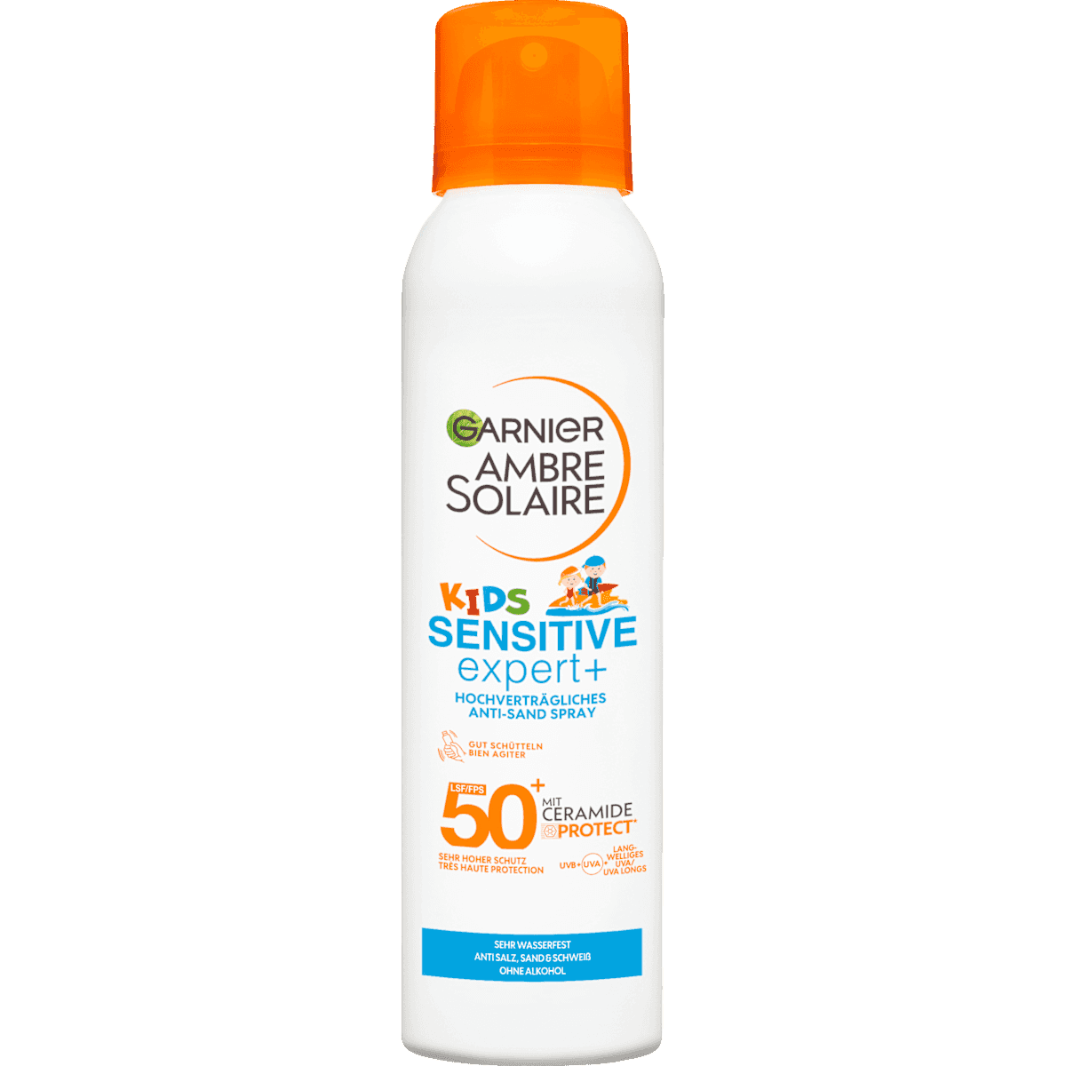 Garnier Ambre Solaire Spray solaire Aerosol Kids sensitiv expert+, anti Sand LSF 50+, 150 ml (Garnier Ambre Solaire Sonnenspray Aerosol Kids sensitiv expert+, anti Sand LSF 50+, 150 ml) — منتج ألماني أصلي في المغرب