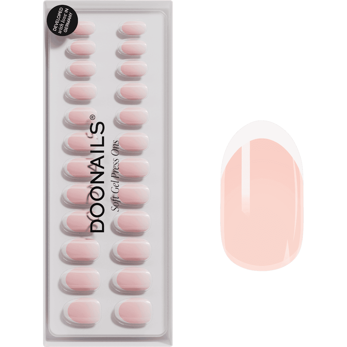 Doonails faux nails, Soft Gel Press Ons Classic French Medium Round, 30 pcs (Doonails Künstliche Nägel, Soft Gel Press Ons Classic French Medium Round, 30 St) — authentic German product in Morocco
