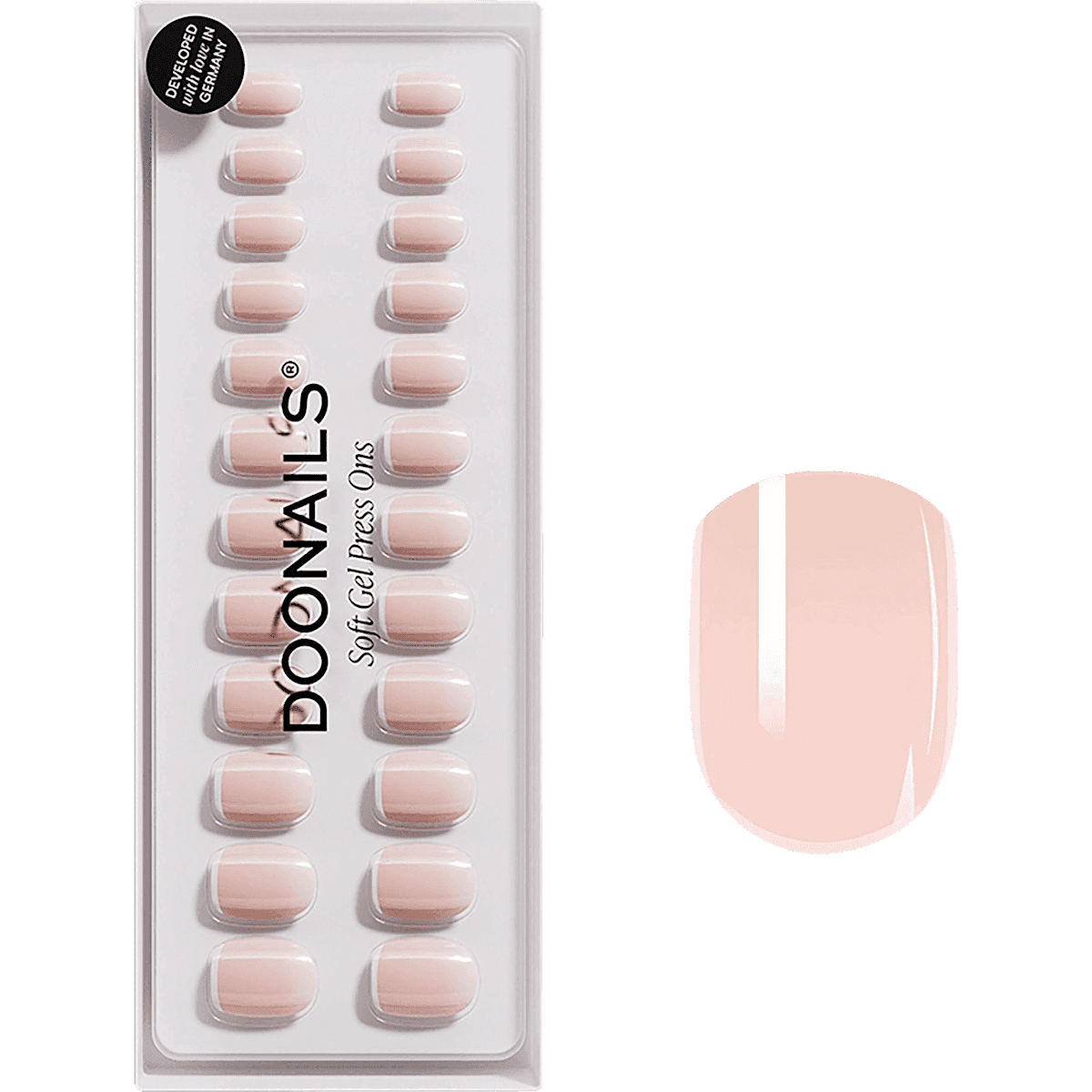 Doonails faux nails, Soft Gel Press Ons Classic French Extra Short Square, 30 pcs (Doonails Künstliche Nägel, Soft Gel Press Ons Classic French Extra Short Square, 30 St) — authentic German product in Morocco