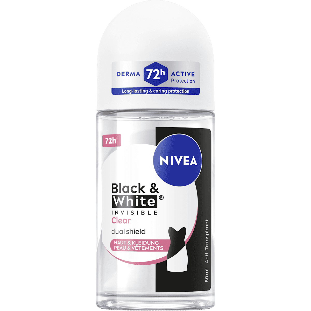 NIVEA anti-transpirant Déodorant bille Black & White Invisible Clear, 50 ml (NIVEA Antitranspirant Deo Roll-on Black & White Invisible Clear, 50 ml) — produit allemand authentique au Maroc