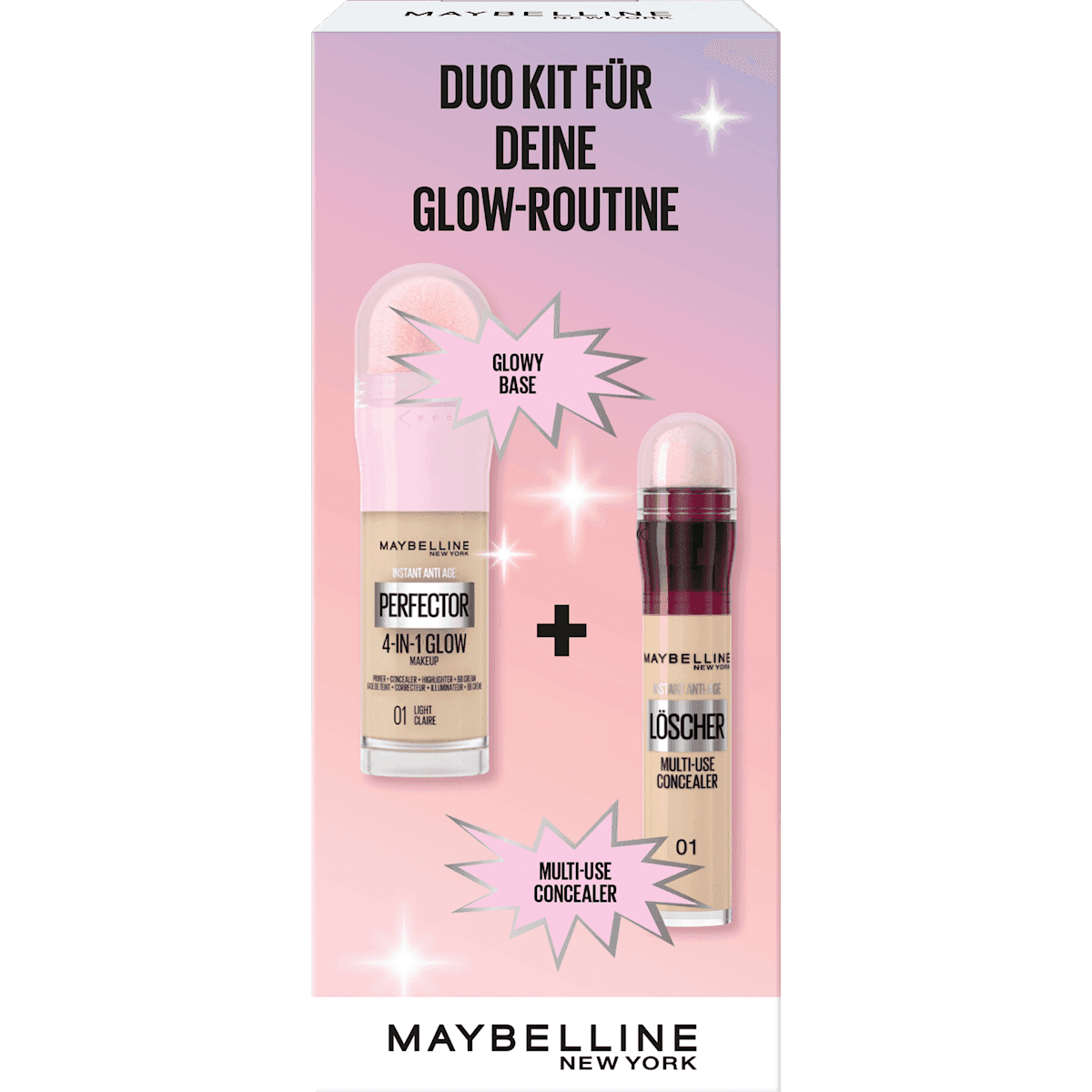 MAYBELLINE NEW YORK Geschenkset 4-in-1 Instant Perfector Glow 01 Light & Concealer Instant Anti-Age Löscher 01 Light 2tlg, 1 pièce (MAYBELLINE NEW YORK Geschenkset 4-in-1 Instant Perfector Glow 01 Light & Concealer Instant Anti-Age Löscher 01 Light 2tlg, 1 St) — منتج ألماني أصلي في المغرب
