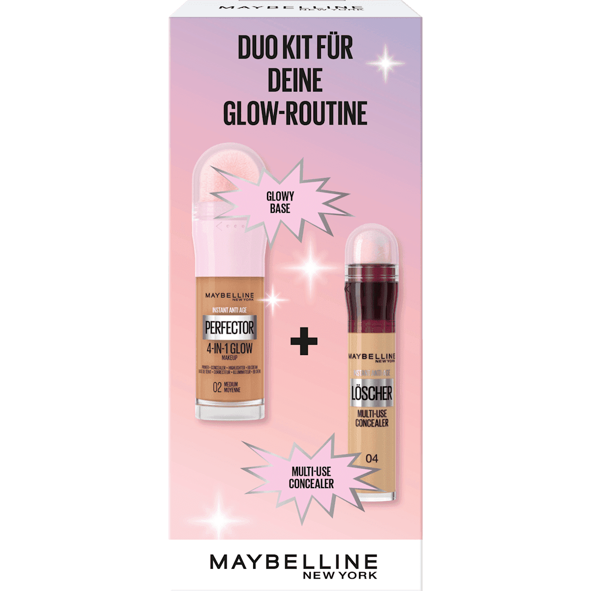 MAYBELLINE NEW YORK Geschenkset 4-in-1 Instant Perfector Glow 02 Medium & Concealer Instant Anti-Age Löscher 04 Honey 2tlg, 1 pièce (MAYBELLINE NEW YORK Geschenkset 4-in-1 Instant Perfector Glow 02 Medium & Concealer Instant Anti-Age Löscher 04 Honey 2tlg, 1 St) — منتج ألماني أصلي في المغرب