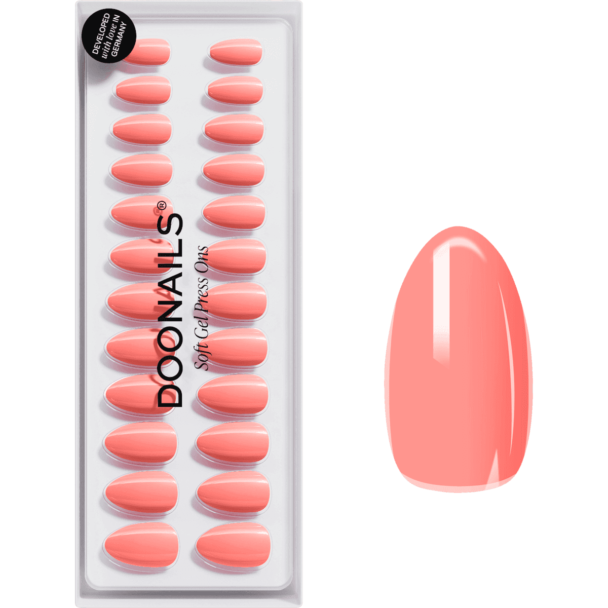 Doonails faux nails, Soft Gel Press Ons Peach Please Short Almond, 30 pcs (Doonails Künstliche Nägel, Soft Gel Press Ons Peach Please Short Almond, 30 St) — authentic German product in Morocco