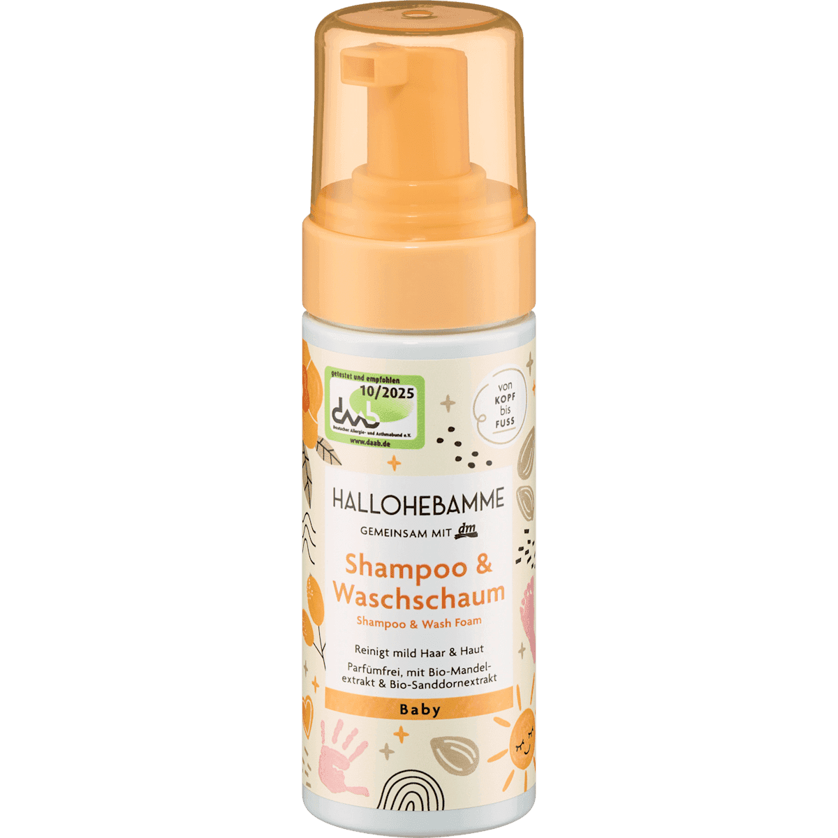 HALLOHEBAMME Bébé Shampooing & Waschschaum, 150 ml (HALLOHEBAMME Baby Shampoo & Waschschaum, 150 ml) — produit allemand authentique au Maroc