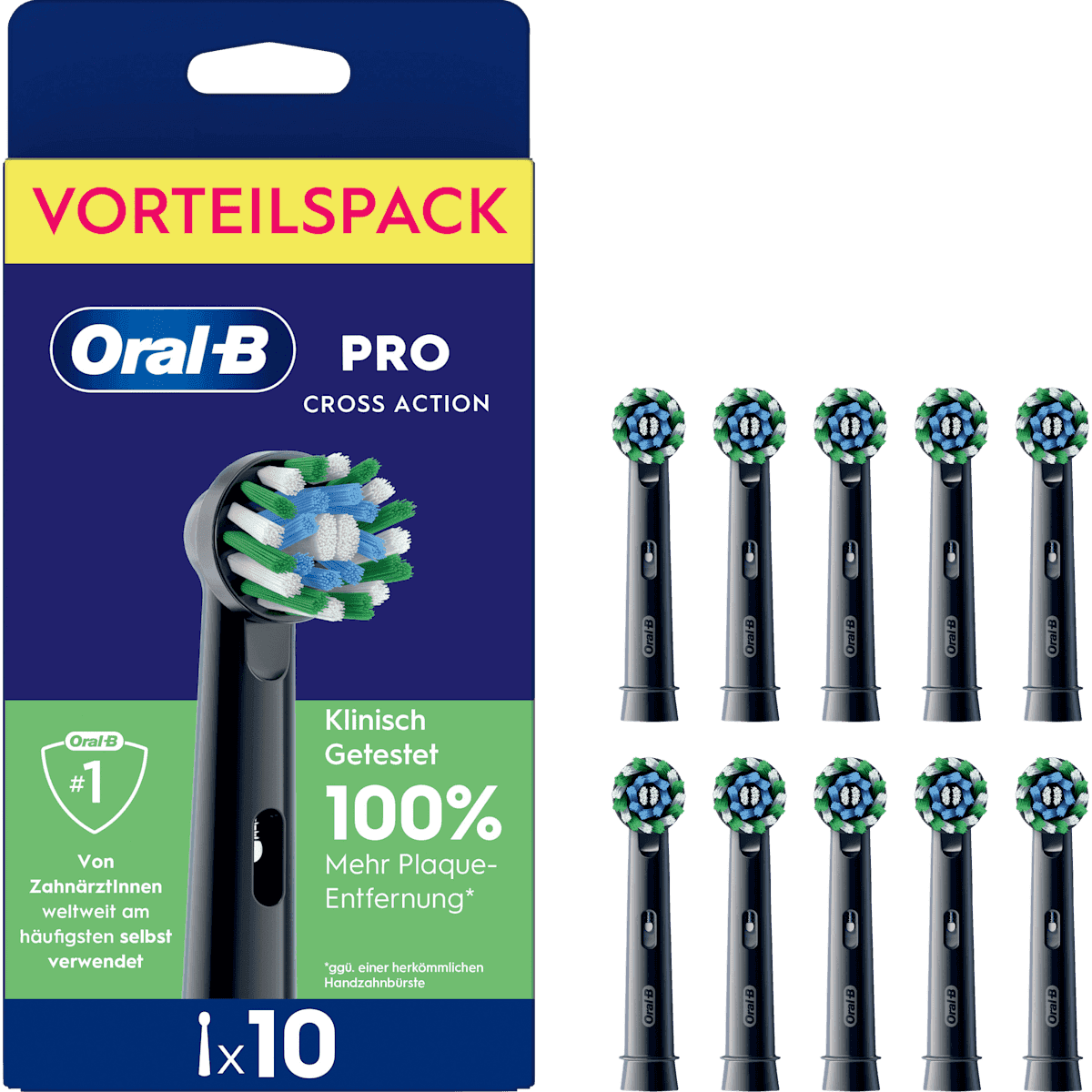 Oral-B Brossettes de rechange PRO CrossAction noir, 10 pièces — produit allemand authentique au Maroc