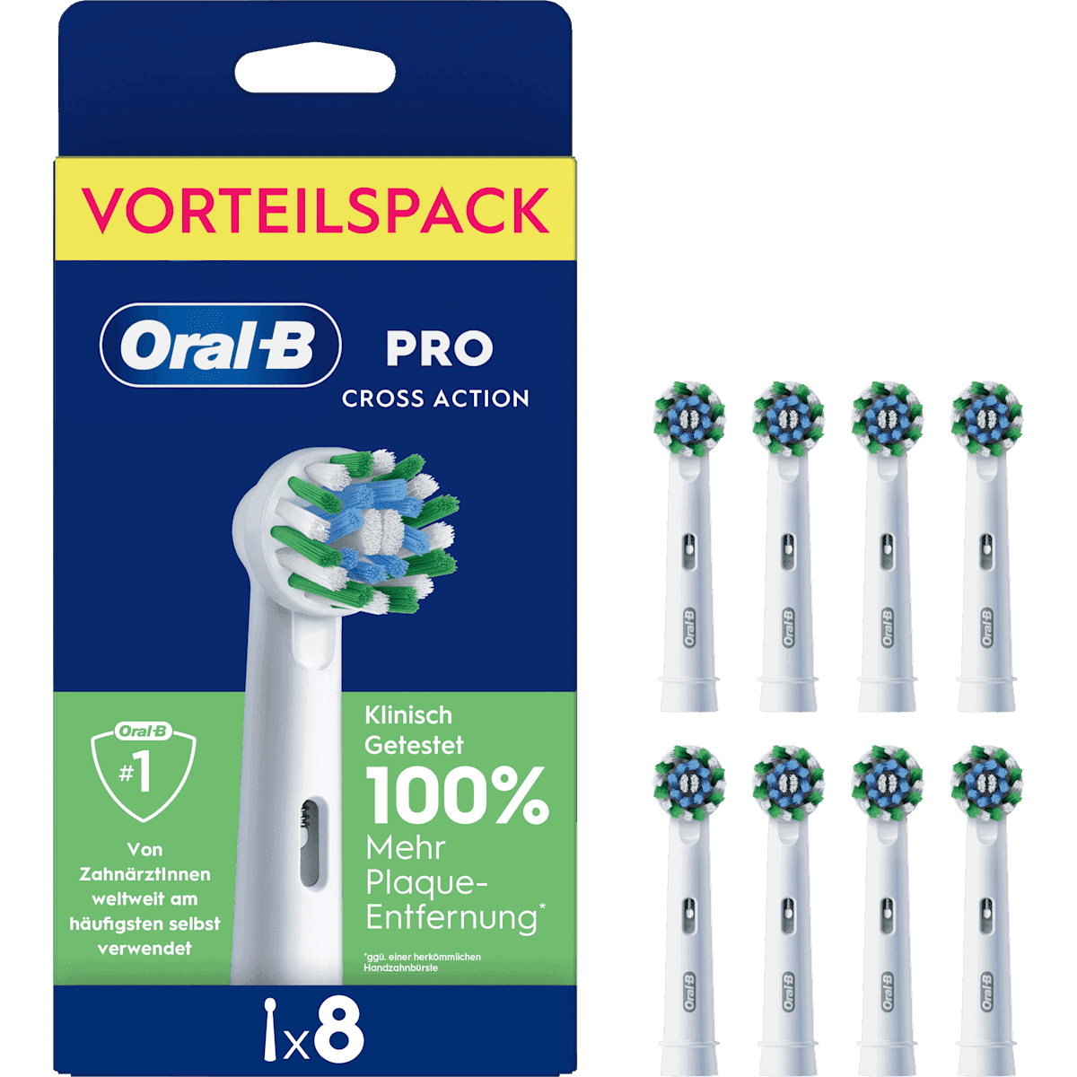 Oral-B Brossettes de rechange PRO CrossAction blanc, 8 pièces — produit allemand authentique au Maroc