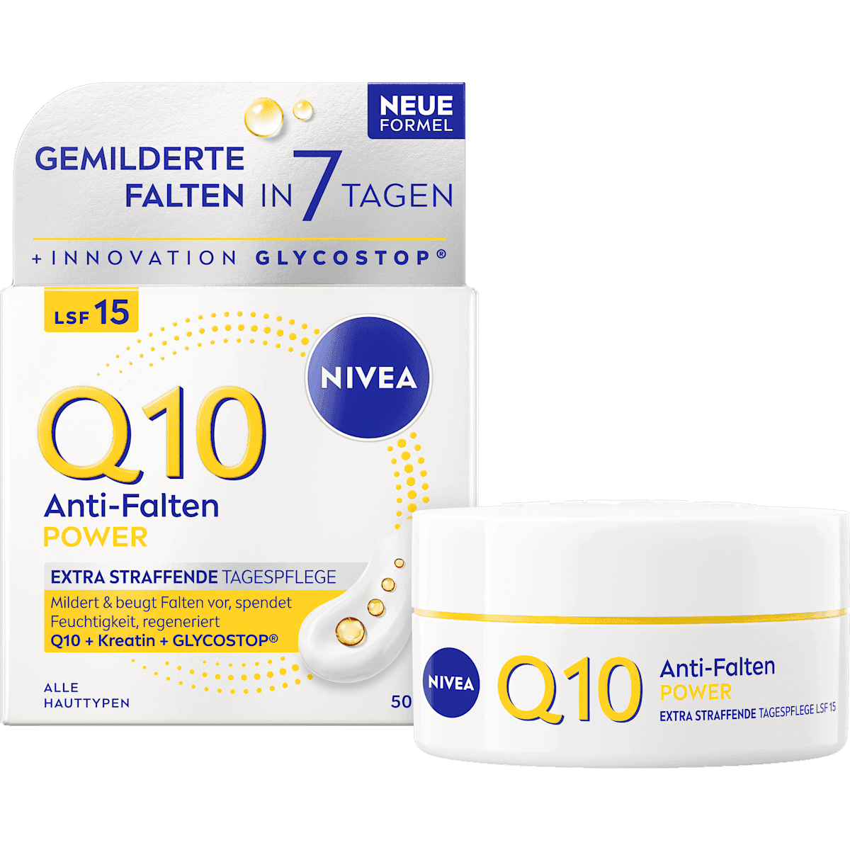 NIVEA crème visage Q10 Anti-Falten LSF15, 50 ml (NIVEA Gesichtscreme Q10 Anti-Falten LSF15, 50 ml) — produit allemand authentique au Maroc
