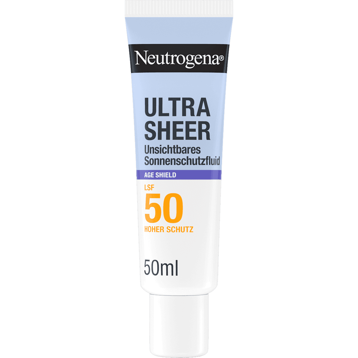Neutrogena Fluide solaire visage, ultra sheer age shield, LSF 50, 50 ml (Neutrogena Sonnenfluid Gesicht, ultra sheer age shield, LSF 50, 50 ml) — produit allemand authentique au Maroc
