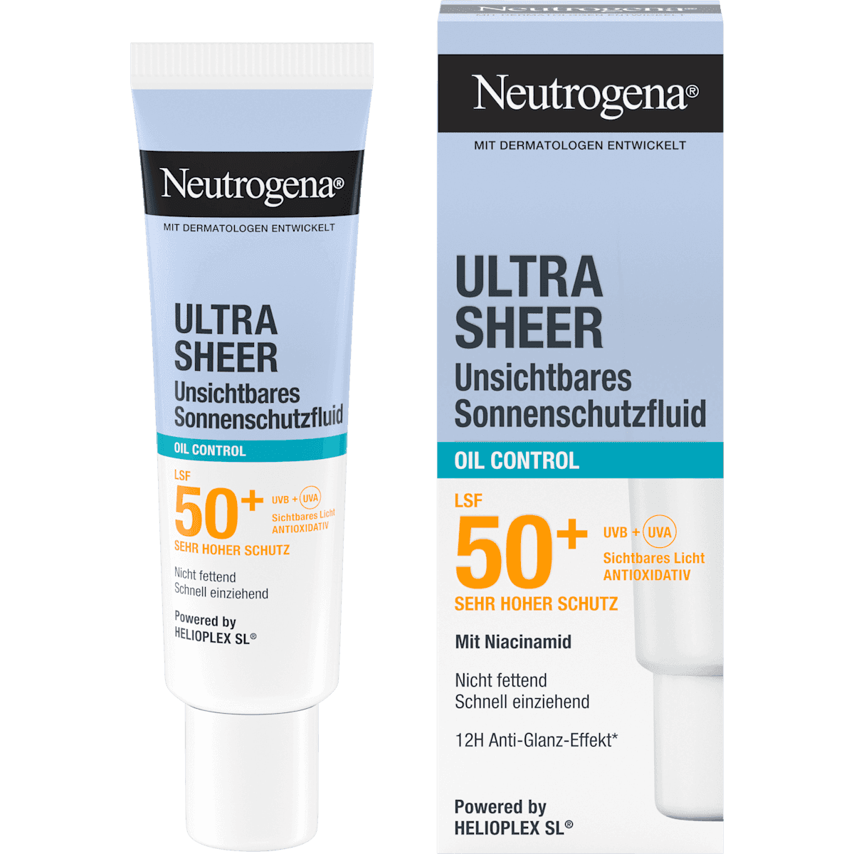 Neutrogena Fluide solaire visage, ultra sheer oil control, LSF 50+, 50 ml — produit allemand authentique au Maroc
