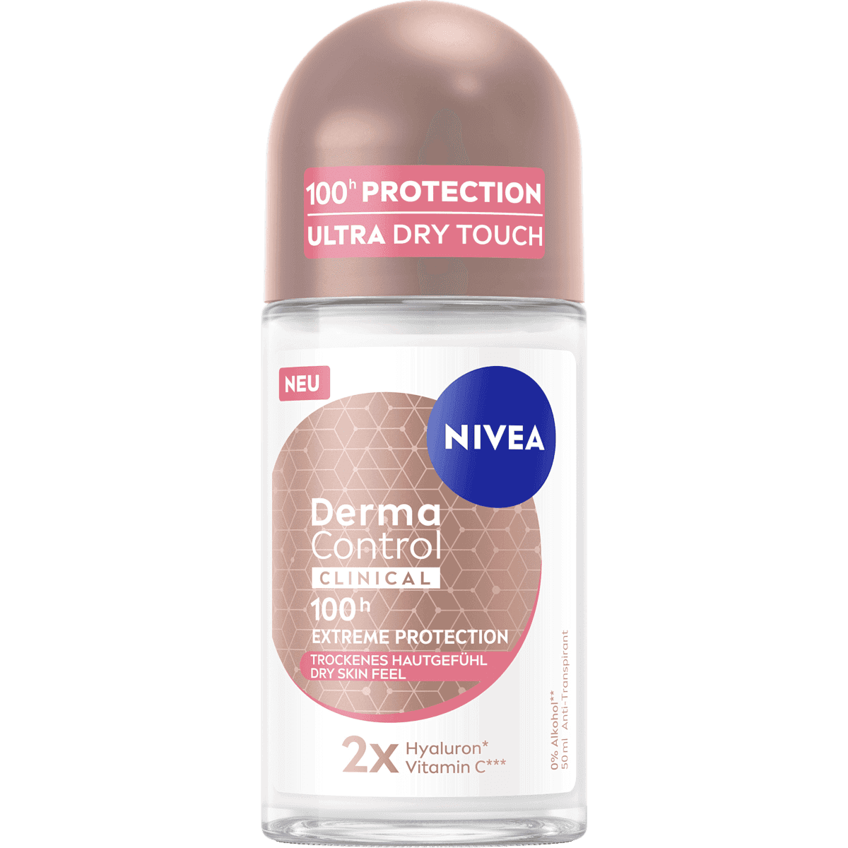 NIVEA anti-transpirant Déodorant bille Derma Control Clinical Trockenes Hautgefühl, 50 ml (NIVEA Antitranspirant Deo Roll-on Derma Control Clinical Trockenes Hautgefühl, 50 ml) — produit allemand authentique au Maroc
