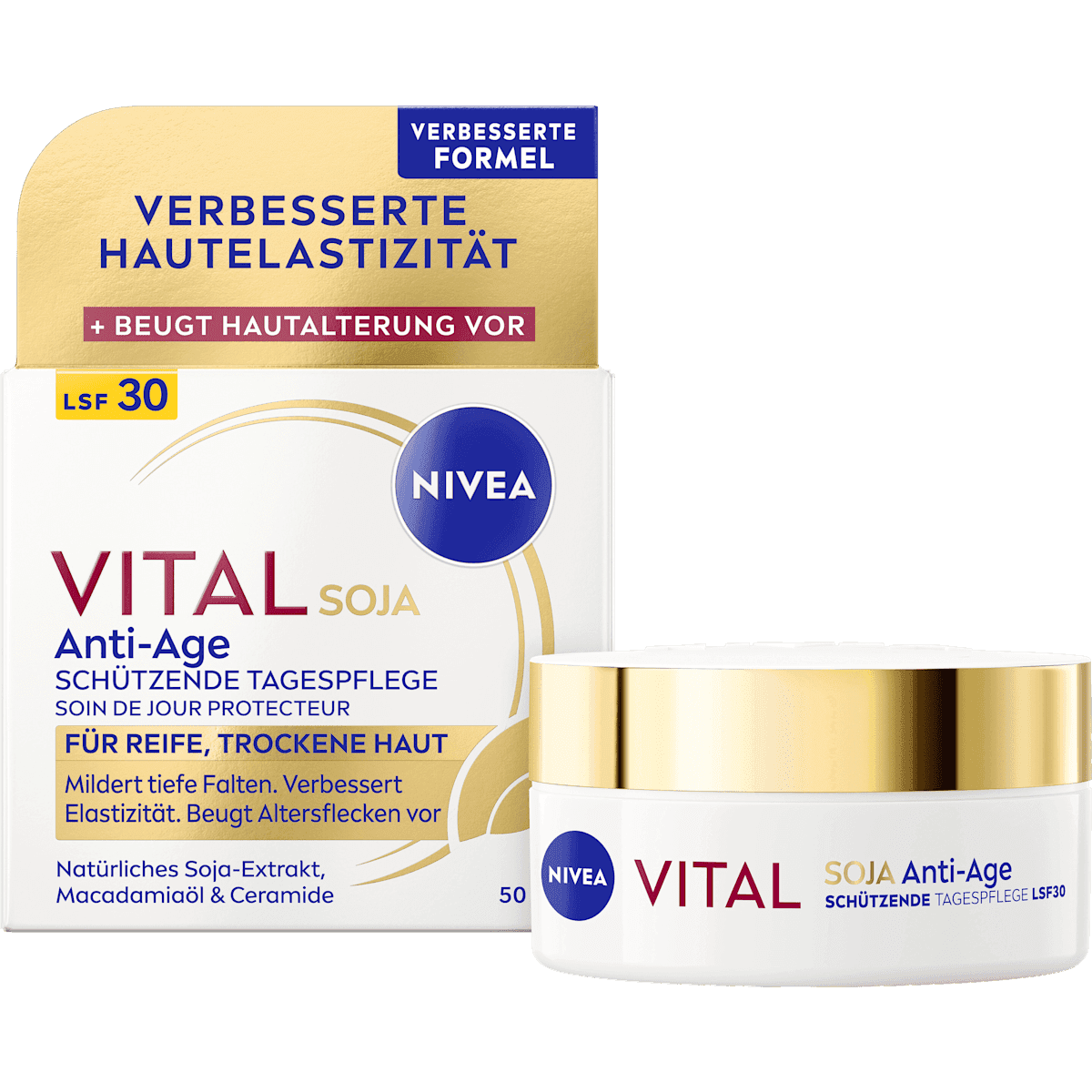 NIVEA crème visage Vital Soja Anti-Age schützend LSF 30, 50 ml — produit allemand authentique au Maroc