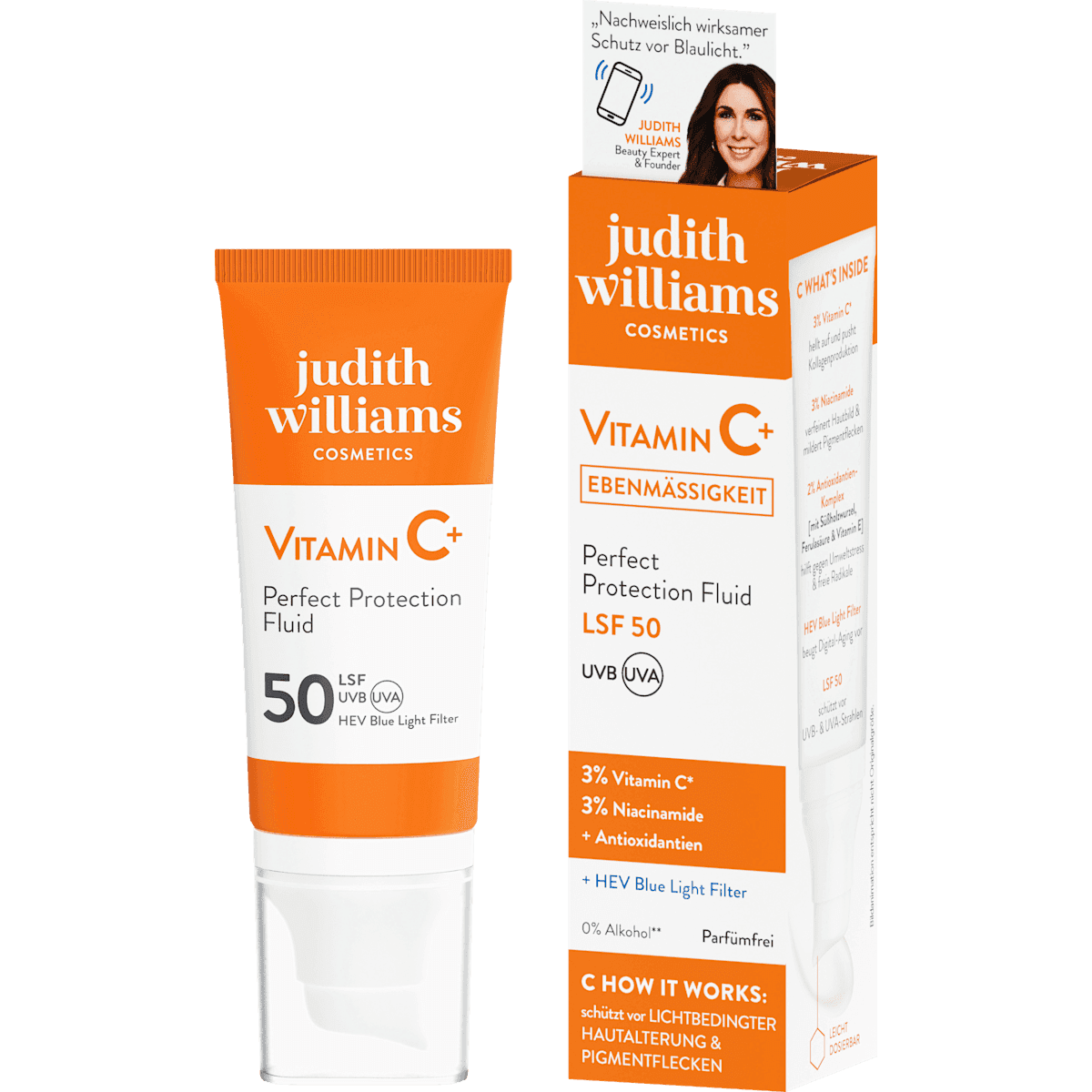 judith williams COSMETICS Fluid LSF 50 Vitamin C+ Perfect Protection, 50 ml — authentic German product in Morocco