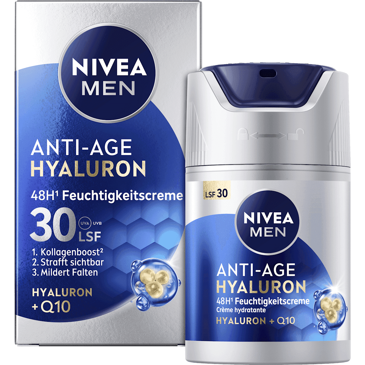 NIVEA MEN Anti Age crème hydratante Acide hyaluronique LSF 30, 50 ml — produit allemand authentique au Maroc