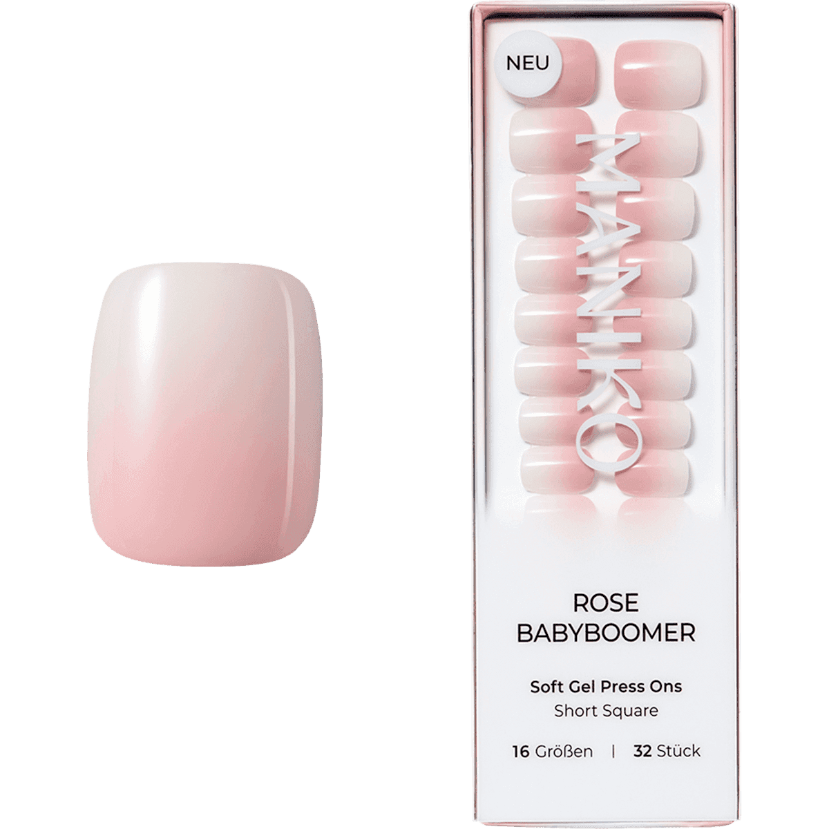 Maniko faux ongles Soft Gel Press Ons rose Babyboomer Short Square, 32 pièces (Maniko Künstliche Nägel Soft Gel Press Ons Rose Babyboomer Short Square, 32 St) — منتج ألماني أصلي في المغرب