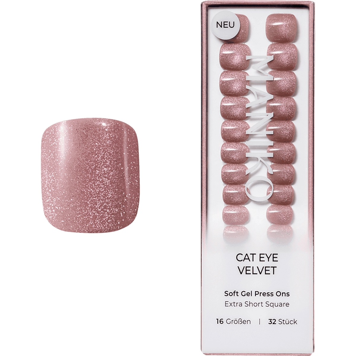 Maniko faux ongles Soft Gel Press Ons Cat Eye Velvet Extra Short Square, 32 pièces (Maniko Künstliche Nägel Soft Gel Press Ons Cat Eye Velvet Extra Short Square, 32 St) — produit allemand authentique au Maroc