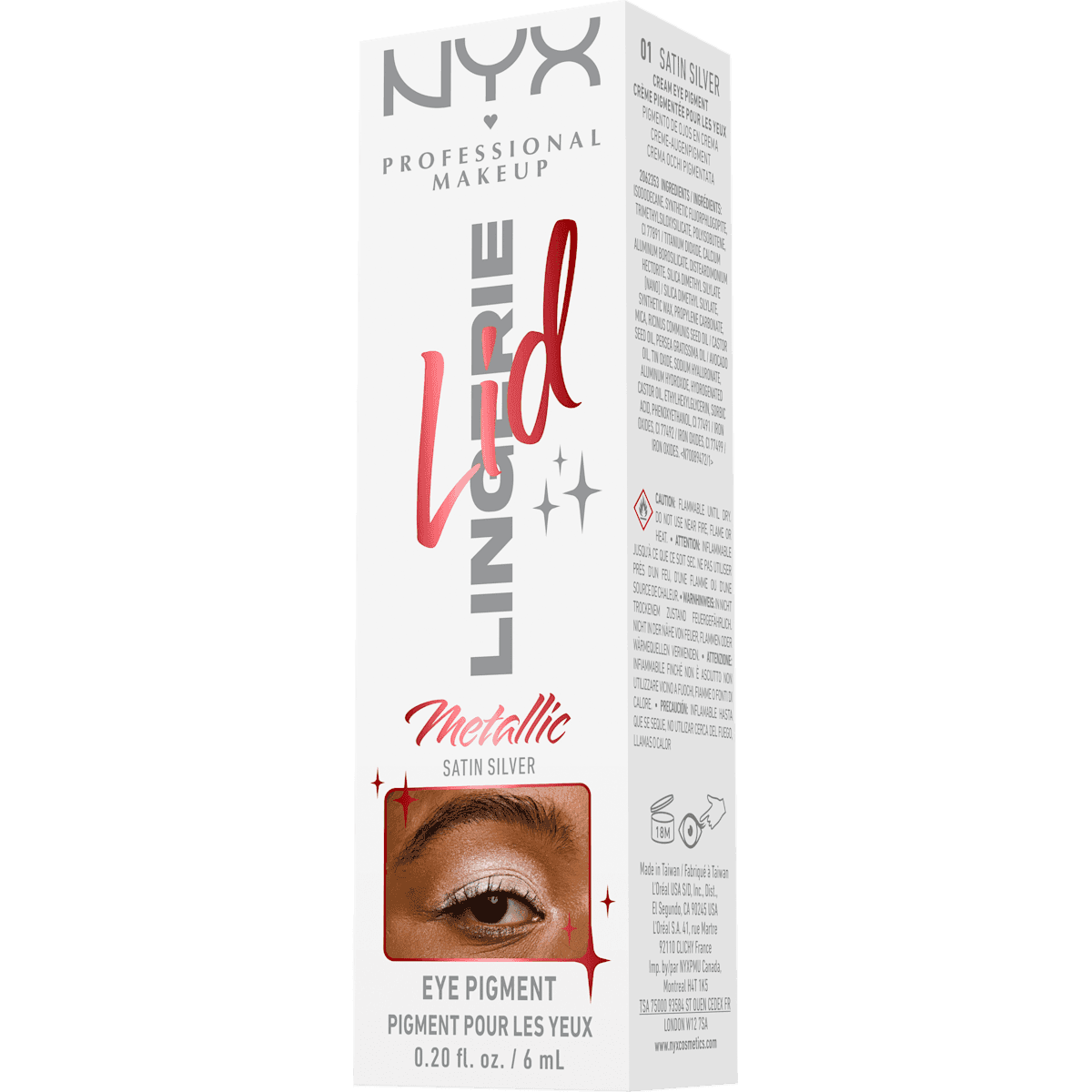 NYX PROFESSIONAL MAKEUP Fard à paupières Lid Lingerie 01 Satin Silver Metallic, 6 ml (NYX PROFESSIONAL MAKEUP Lidschatten Lid Lingerie 01 Satin Silver Metallic, 6 ml) — منتج ألماني أصلي في المغرب