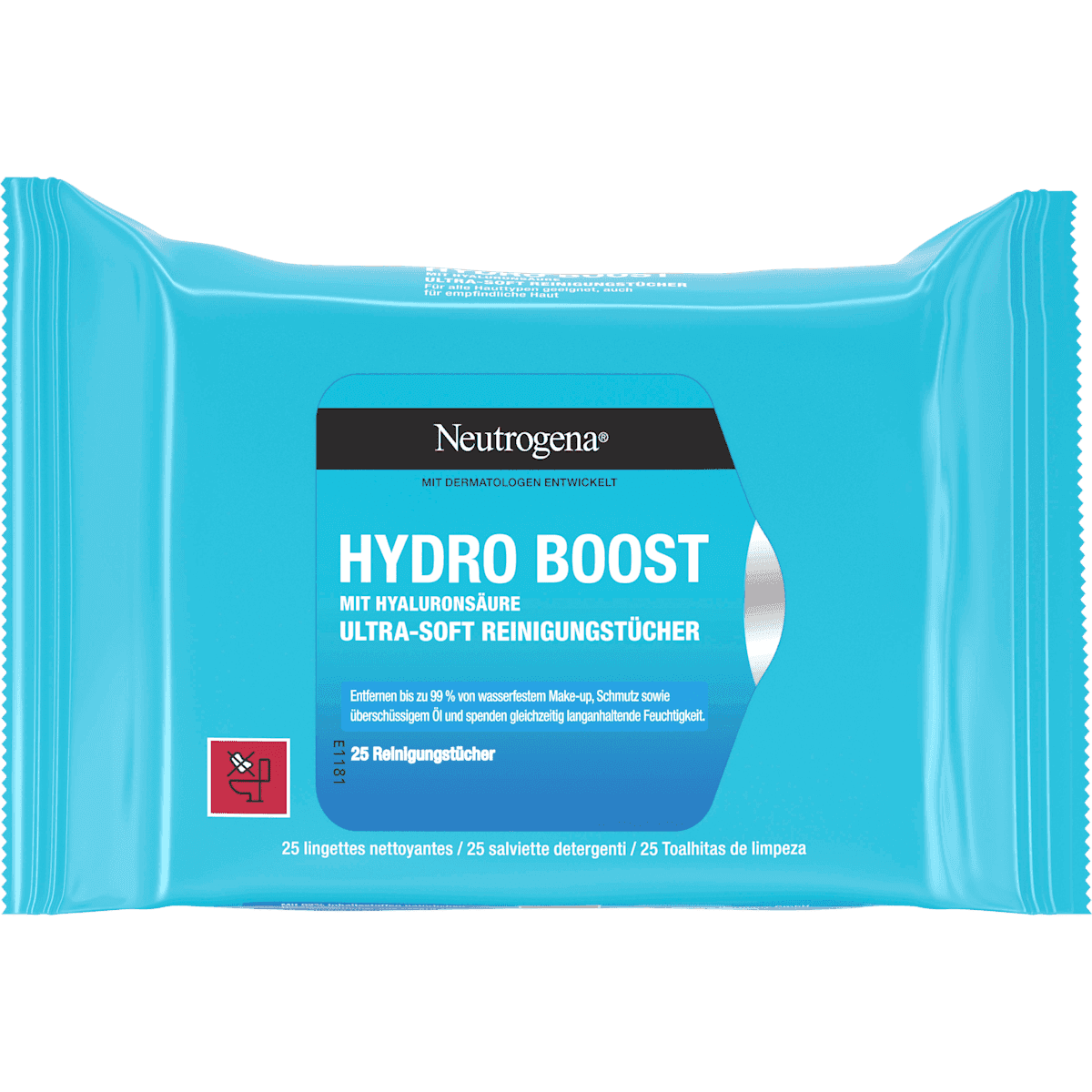 Neutrogena Reinigungstücher Hydro Boost avec Hyaluronsäure ultra-soft, 25 pièces — produit allemand authentique au Maroc