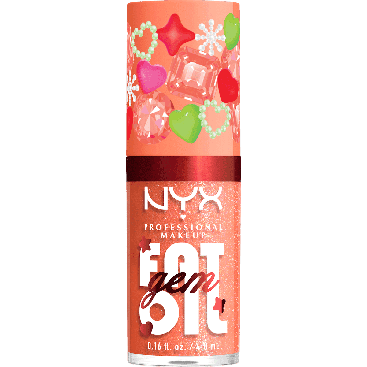 NYX PROFESSIONAL MAKEUP Gloss XMAS Fat Oil Gem Peach Diamond, 4,8 ml (NYX PROFESSIONAL MAKEUP Lipgloss XMAS Fat Oil Gem Peach Diamond, 4,8 ml) — produit allemand authentique au Maroc