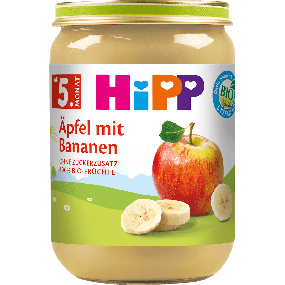 HiPP fruits Äpfel avec Bananen, dès 5 mois, 190 g (HiPP Früchte Äpfel mit Bananen, ab dem 5. Monat, 190 g) — منتج ألماني أصلي في المغرب