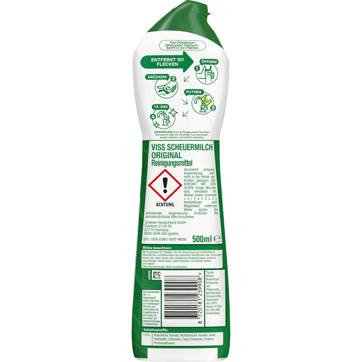 Viss crème à récurer Original avec micro-cristaux, 500 ml (Viss Scheuermilch Original mit Mikro-Kristallen, 500 ml) — produit allemand authentique au Maroc