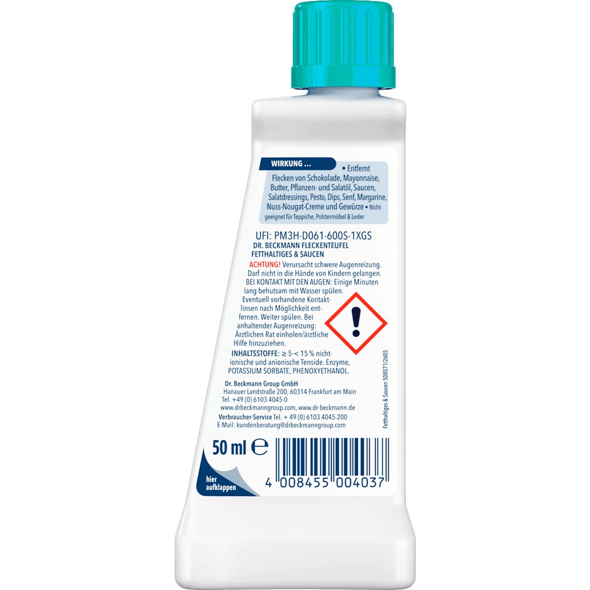 Dr. Beckmann Détachant Fleckenteufel fetthaltiges & Saucen, 50 ml (Dr. Beckmann Fleckenentferner Fleckenteufel fetthaltiges & Saucen, 50 ml) — authentic German product in Morocco