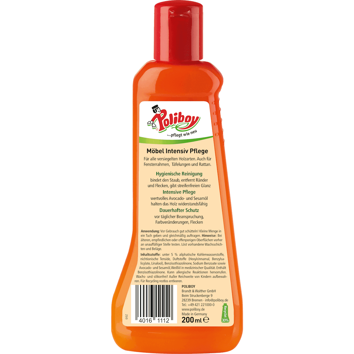 Poliboy Entretien meubles Intensiv all bois, 200 ml (Poliboy Möbelpflege Intensiv alle Holzarten, 200 ml) — authentic German product in Morocco