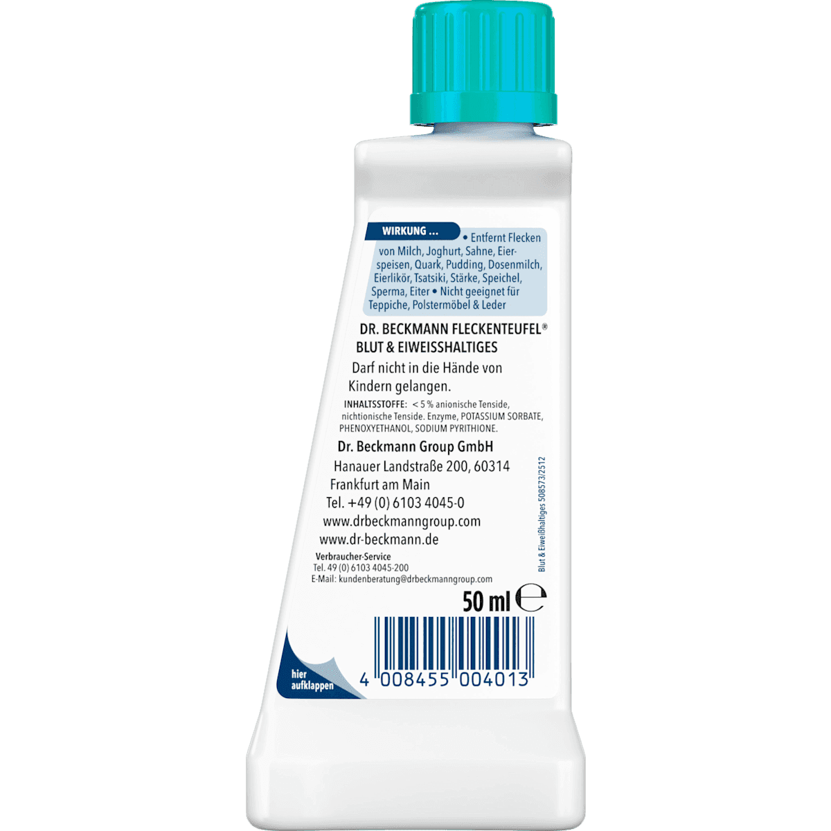 Dr. Beckmann Détachant Fleckenteufel sang & taches protéinées, 50 ml (Dr. Beckmann Fleckenentferner Fleckenteufel Blut & Eiweißhaltiges, 50 ml) — produit allemand authentique au Maroc