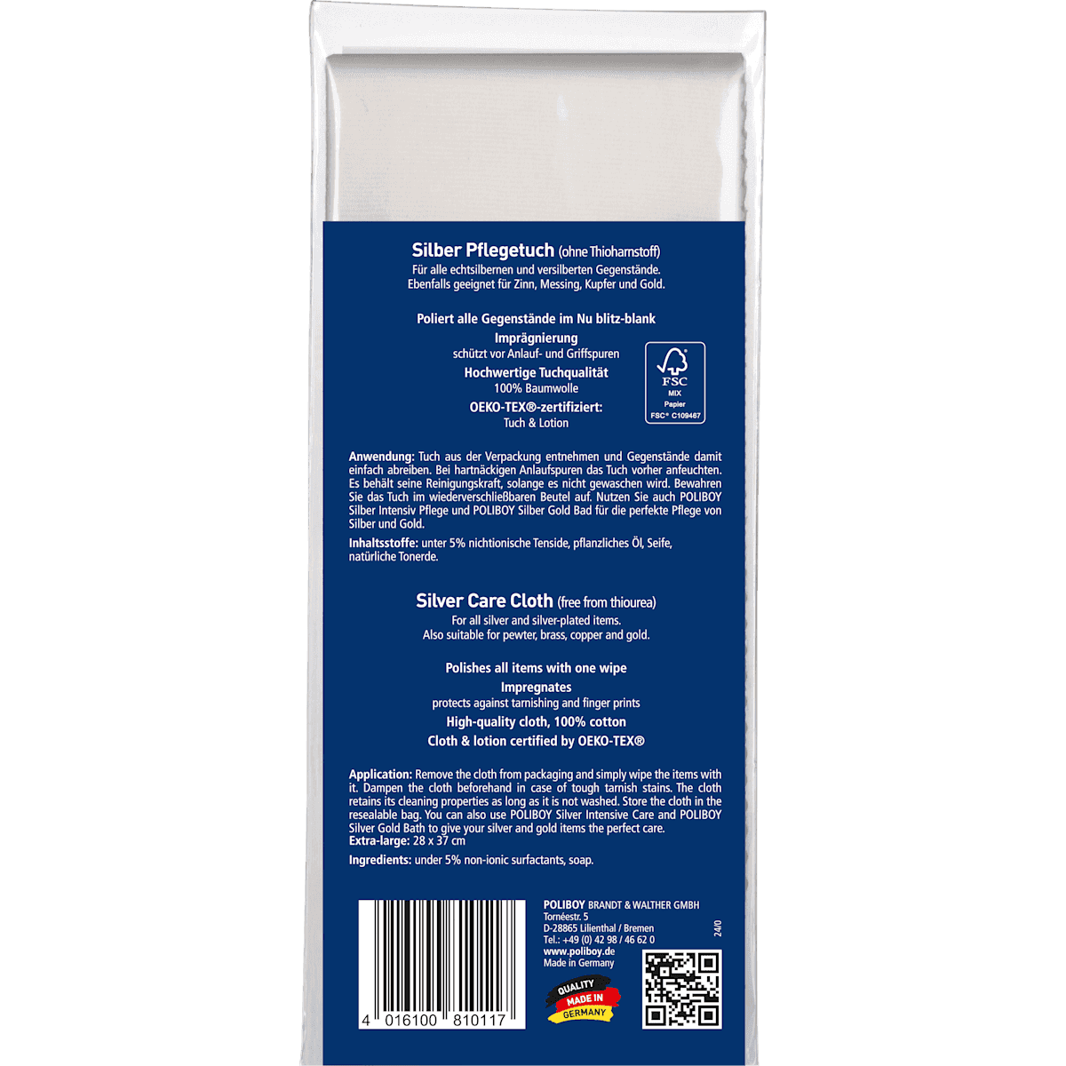 Poliboy Silber Pflege, Tuch for Silber & Gold, 1 pc (Poliboy Silber Pflege, Tuch für Silber & Gold, 1 St) — authentic German product in Morocco