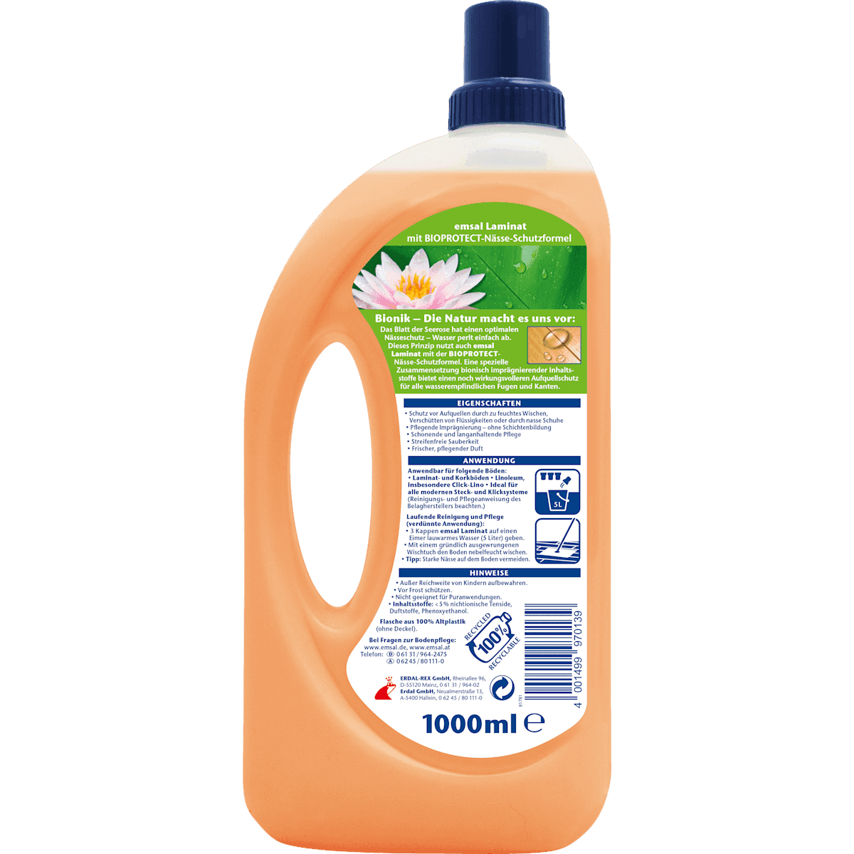 emsal Soin des sols liège & stratifié, 1 l (emsal Bodenpflege Kork & Laminat, 1 l) — produit allemand authentique au Maroc