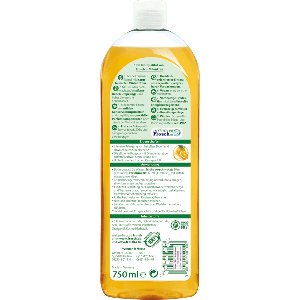 Frosch Nettoyant multi-usages orange, 750 ml (Frosch Allzweckreiniger Orange, 750 ml) — produit allemand authentique au Maroc